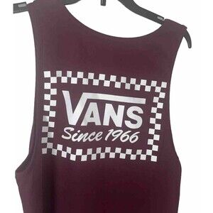 S Vans Men’s Burgundy Graphic Tank Drop Check Light Weight Crew Neck Sleeveless